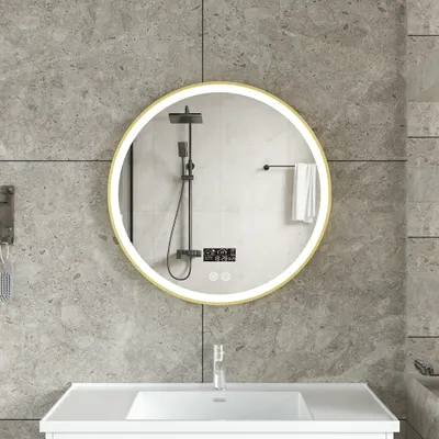 Productafbeelding van Spiegel voor de badkamer - Goud - Diameter 60 cm, anti-condens, WiFi, 30W