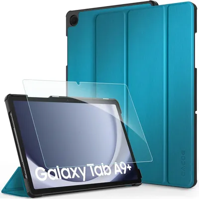Productafbeelding van Beschermhoes met beschermfolie voor de Samsung Galaxy Tab A9+ Plus 11 inch (2023), slanke Kunstleder hoes, standfunctie, pauwenblauw