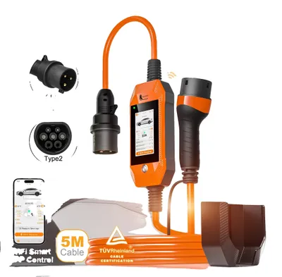 Produktbild von Tragbares EV-Ladegerät, Smarte App-Steuerung, Einstellbare Leistung, Orange, Typ2
