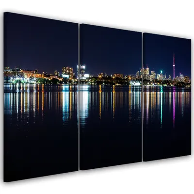 Produktbild von Triptychon auf leinwand städte & architektur - schwarz 90x60 cm Feeby schwarz wandbild bereit zum aufhängen