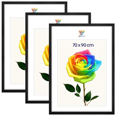 Produktbild von MG Design 3er Set Bilderrahmen Schwarz 70x90 cm - Posterrahmen Echtholz mit Acrylglas, verstärkte Wandaufhängung, hoch/quer