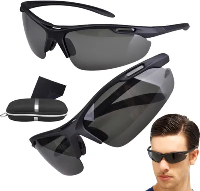 Produktbild von Herren-Sportsonnenbrille mit polarisiertem, schwarzem Metallrahmen, UV 400 Kat 3 Filter
