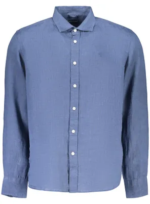 Image de Chemise élégante à manches courtes pour homme, bleue, avec col français et logo