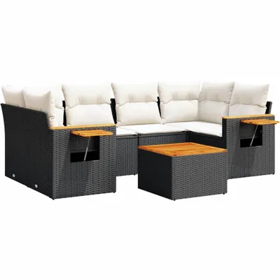 Produktbild von vidaXL 7-tlg. Garten-Sofagarnitur mit Kissen Schwarz Poly Rattan