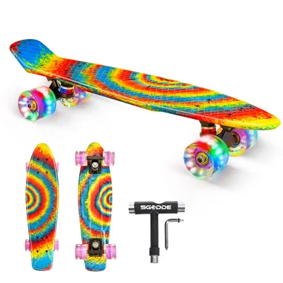 Produktbild von SGODDE 22" Mini Skateboards Cruiser Retro Skateboard Long-board for Kids Ages 6-12 with LED Wheels