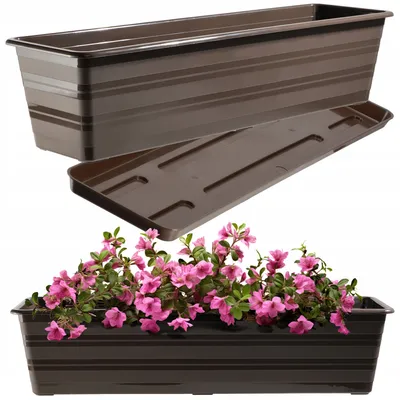 Produktbild von KADAX Blumenkasten mit Untersetzer "Cati", aus Kunststoff, Blumentopf für Balkon, Terrasse, Fensterbank, 60 cm, Braun