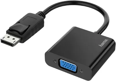 A black HAMA adapter with a DisplayPort connector on one end and a VGA connector on the other, shown on a white background.