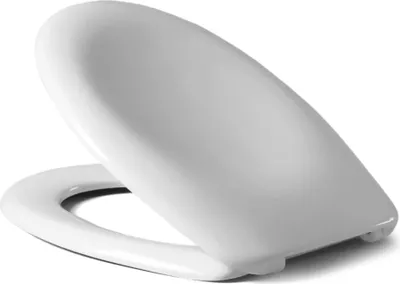 A white toilet seat and lid are shown against a white background.