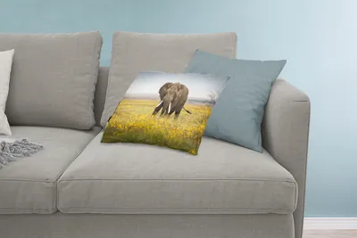 Produktbild von MuchoWow® Zierkissen Sofakissen Wohnzimmer Dekokissen 60x40 cm Elefant - Blumen - Gras - Tiere - Natur - Kopfkissen - Polster mit Foto