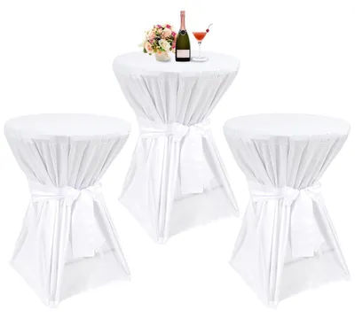 Productafbeelding van Tafelhoezen, set van 3, wit, diameter 60-65 cm, met banddessin, antislip, polyester