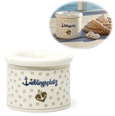Produktbild von Sturmaschenbecher Lieblingsplatz 10x7,5cm Maritim Weiß Blau Windaschenbecher Aschenbecher
