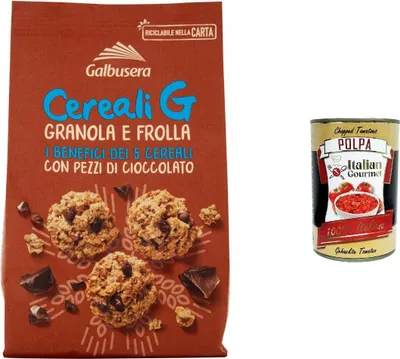 Produktbild von 6x Galbusera Cereali G Granola e Frolla Shortbread Kekse mit Müsli und Schokoladenstücke cookies biscuits 300g + Italian Gourmet polpa 400g