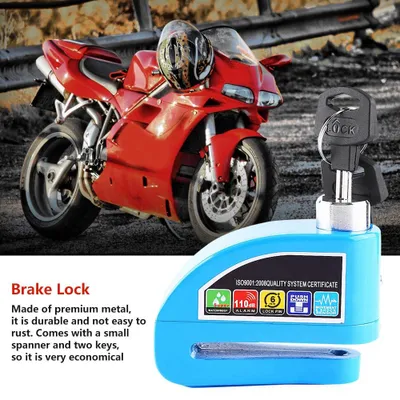 Zdjęcie produktu dla Motocykl, skuter, rower – blokada hamulca tarczowego z alarmem antykradzieżowym, kolor niebieski