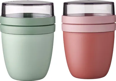 Produktbild von Mepal | Lunchpot Ellipse Mixed | Nordic Sage & Vivid Mauve | praktischer Müslibecher to go | separate Fächer für Joghurt & Müsli | 500 ml + 200 ml | gefrier-, mikrowellen- & spülmaschinengeeignet