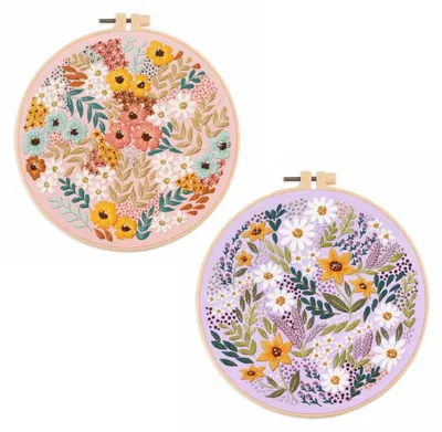 Stickerei-Set, 2-teilig, Blumenmotive, für Erwachsene, Anfänger