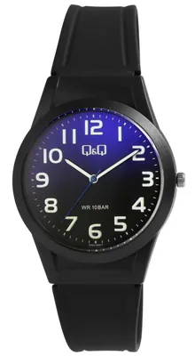 Produktbild von Q&Q Uniuhr mit Silikonarmband, 10 Bar, schwarz/blau