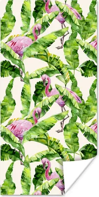 Produktbild von MuchoWow® Poster Flamingo - Blätter - Muster 75x150 cm - Dekoration für die Wände