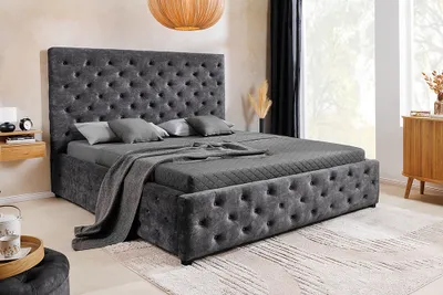 Produktbild von riess-ambiente Boxbett PARIS 160x200cm grau Samt mit Stauraum Chesterfield Design