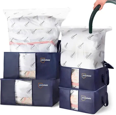 Productafbeelding van Vacuümzakkenset - 4 vacuümzakken voor kleding en 4 kledingopbergdozen - Ruimtebesparend - Stofdicht - Waterdicht