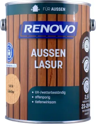 Produktbild von RENOVO Wetterlasur Wasserbasiert, für Außen 2,5 Farbwahl, Farbe:1414 Lärche