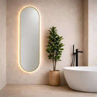 Produktbild von LED Badezimmerspiegel  mit  Hintergrundbeleuchtung 60X160cm mit Rahmen in Messingoptik