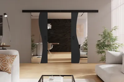 Image de KIER FURNITURE Porte Coulissante Intérieur avec Rail Graphite 132x205x1,6 cm
