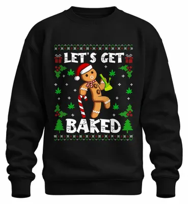 Obrázok produktu pre Let's Get Baked Gingerbread Man Cannabis Christmas Funny Party Uni mikina, čierna, L