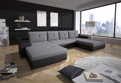 Produktbild von Couchgarnitur FLORENZ U-Form mit Schlaffunktion Schwarz / Hellgrau