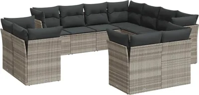 Produktbild von vidaXL 11-tlg. Garten-Sofagarnitur mit Kissen Hellgrau Poly Rattan