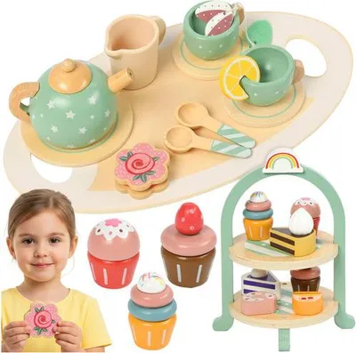 Produktbild von Kinder-Teeservice aus Holz mit Etagere, 15-teilig
