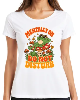 Produktbild von Mentally On Do Not Disturb Frosch Pilz Hippie Statement Sarkasmus Damen T-Shirt, Weiß, XL