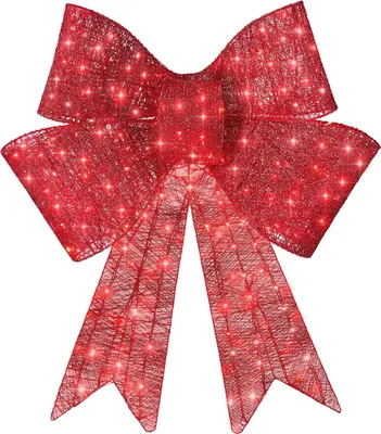 Produktbild von LED-Weihnachtsschleifen-Dekoration für den Außenbereich mit roten Lichtern und Timer-Steuerung