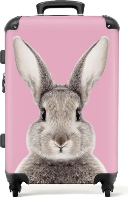 Obrázek produktu pro NoBoringSuitcases.com Dětský kufr Medium 67x43x25 cm, 72L, Barevné potisky pro děti: Pink - Rabbit, Cestovní kufr se 4 kolečky