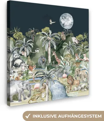 Zdjęcie produktu dla MuchoWow® - Obraz na płótnie - Dzieci - Dżungla - Natura - Zwierzęta - Rośliny, fototapeta, dekoracja ścienna do salonu, 90x90cm