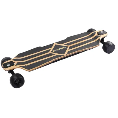 Immagine prodotto di Koowheel V2, skateboard elettrico. Motore: 105 mm, doppio motore a mozzo, 600 W x 2. Batteria: 18 Ah. Autonomia: 90 km. Velocità massima: 45 km/h