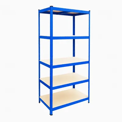 Produktbild von Relaxdays Schwerlastregal, HxBxT: 180 x 90 x 40 cm, 875 kg, 5 Ebenen, Lagerregal Keller, zum Stecken, blau/braun
