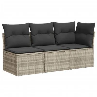 Produktbild von Gartensofa mit Kissen 3-Sitzer Hellgrau Poly Rattan