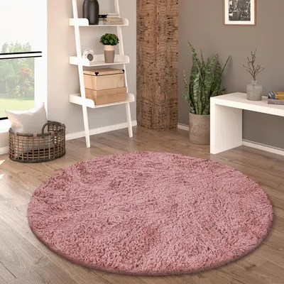 Produktbild von Hochflor Teppich Rund Wohnzimmer Shaggy Langflor Kunstfell Flauschig Einfarbig Grösse 80 cm Rund