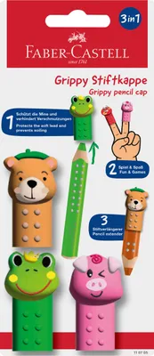 Produktbild von Stiftkappen-Set Faber-Castell Grippy Friends, 3 Stück, sortiert, Tiermotive