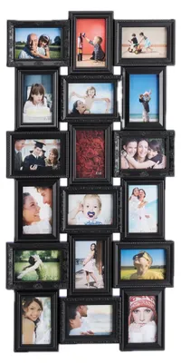 Productafbeelding van Relaxdays fotolijst voor collages, voor 18 foto's, formaat 10x15 cm, geschikt voor zowel portret- als landschapsformaten, antiek design, wanddecoratie voor fotocollages, zwart, afmetingen (hoogte x breedte): 104 x 54 cm