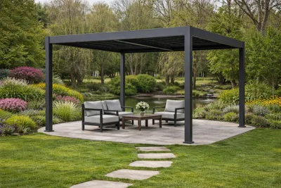 Produktbild von 400 x 400cm Aluminium Lamellendach Sevilla Anthrazit mit Handkurbel
