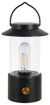 Produktbild von LED Solar Laterne Retro Henkel 12x20cm Kunststoff schwarz Gartenleuchte warmweiß 1 Leds Birne Filment IP20 dimmbar USB Kabel