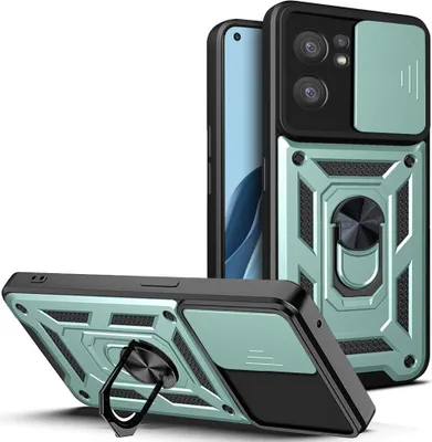 Produktbild von OPPO Reno7 5G Hülle mit Ring Ständer Halter Dia Kameraschutz TPU PC Schutzhülle für OPPO Reno7 5G Grün