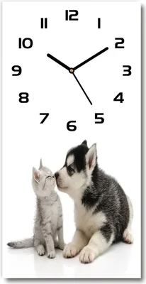 Produktbild von Wanduhr aus Glas – 30x60 cm - Glasbild - Glasuhr - Gehärtetes Glas -Hund und Katze
