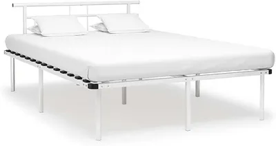 Produktbild von Bettgestell Weiß Metall 140x200 cm Einfach zu Montieren, Modern Doppelbett Jugendbett mit Lattenrost Bett für Schlafzimmer, Gästezimmer