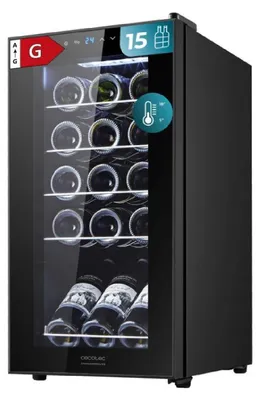 Produktbild von Cecotec 00120, Weinkühler mit Kompressor, Freistehend, 15 Flasche(n), G, Innenbeleuchtung, Schwarz