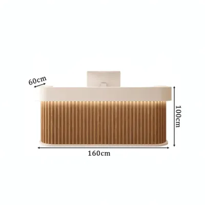 Produktbild von Reception Desk, Bar Counter, Rounded Corner Design, Vertical Stripe Pattern, Salon, Hotel, Store Front Desk Braun 160×60×100cm 【Baise+yuanmuse160】
