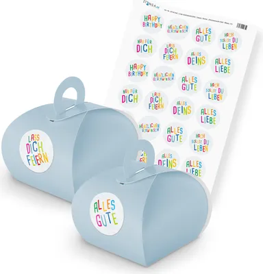 Produktbild von itenga SET Glückwünsche Kids (Motiv 77) 24x Geschenkschachtel mit Griff hellblau