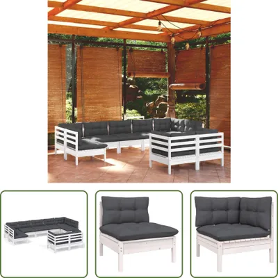 Produktbild von The Living Store 9-tlg. Garten-Lounge-Set mit Kissen Weiß Kiefer Massivholz
