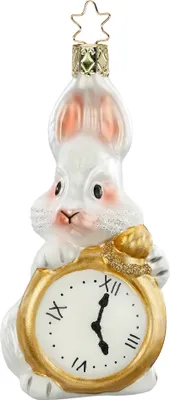 Produktbild von Christbaumschmuck Hase mit Uhr Glas 11.5cm weiß / rosa, 1 Stück